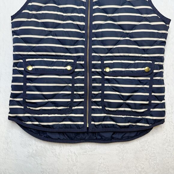 J Crew Excursion Quilted Down Vest Gold Button Navy White Stripe Sporty Preppy S - Picture 5 of 10